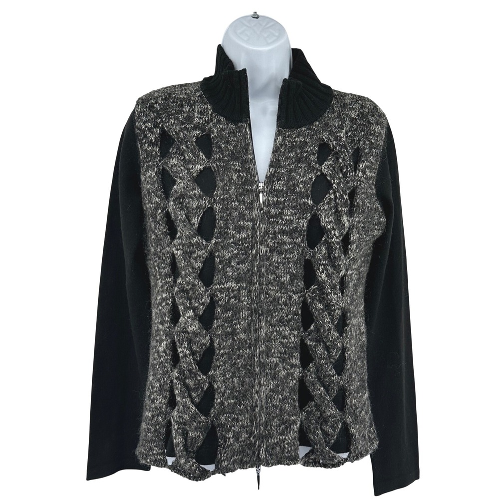 Enzo Mantovani Full Zip Cardigan Mohair Wool Texture Luxury Womens S Black Gray